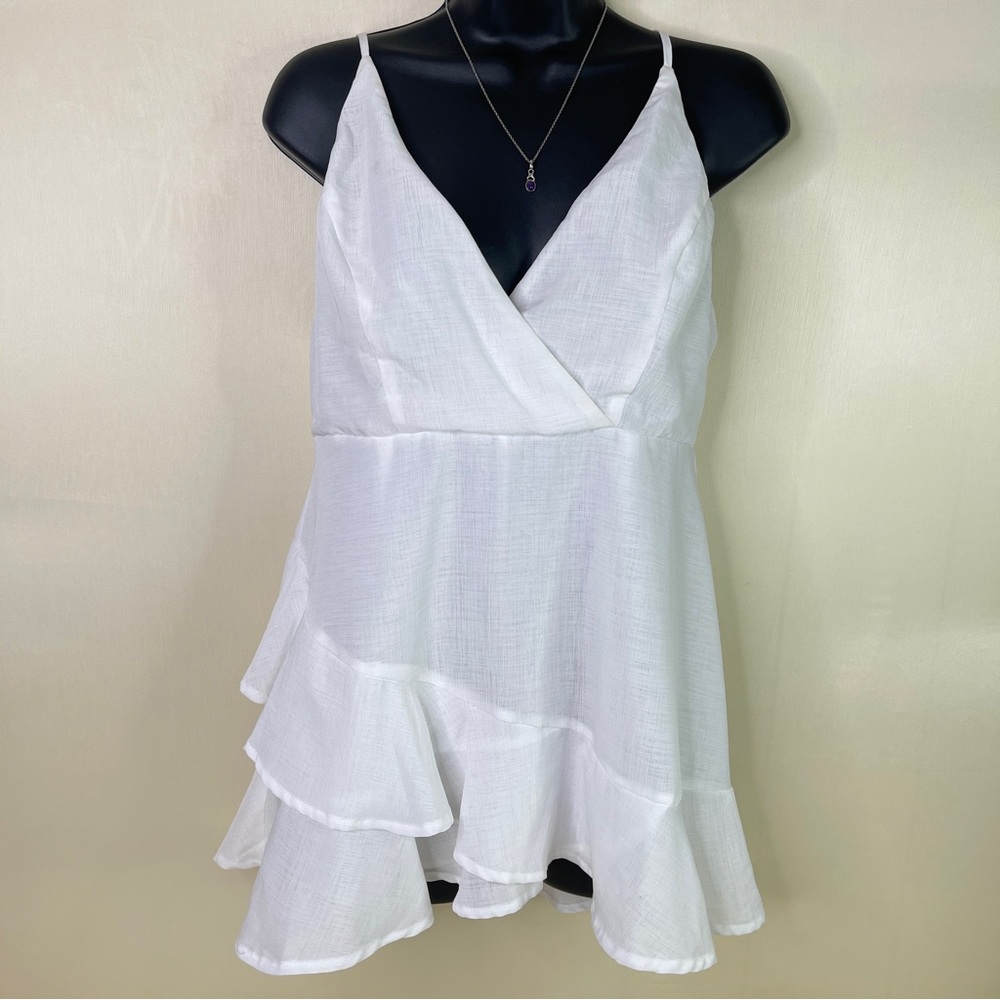 Forever 21 Faux Wrap Ruffle White Mini Dress Size Large